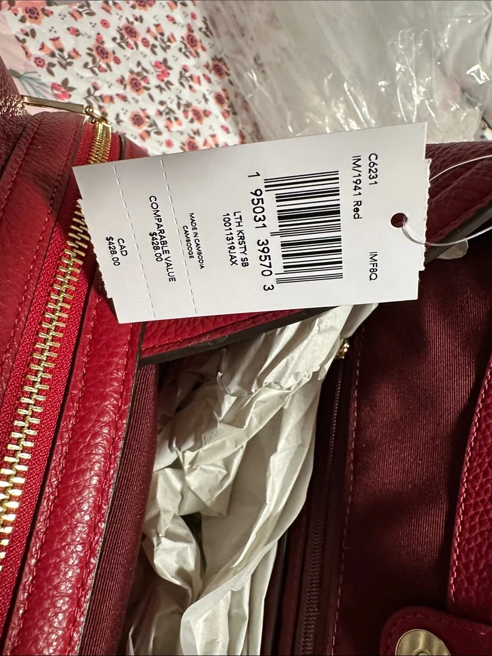Coach Red Pebbled Leather Hobo Shoulder Bag with Gold Hardware NWT